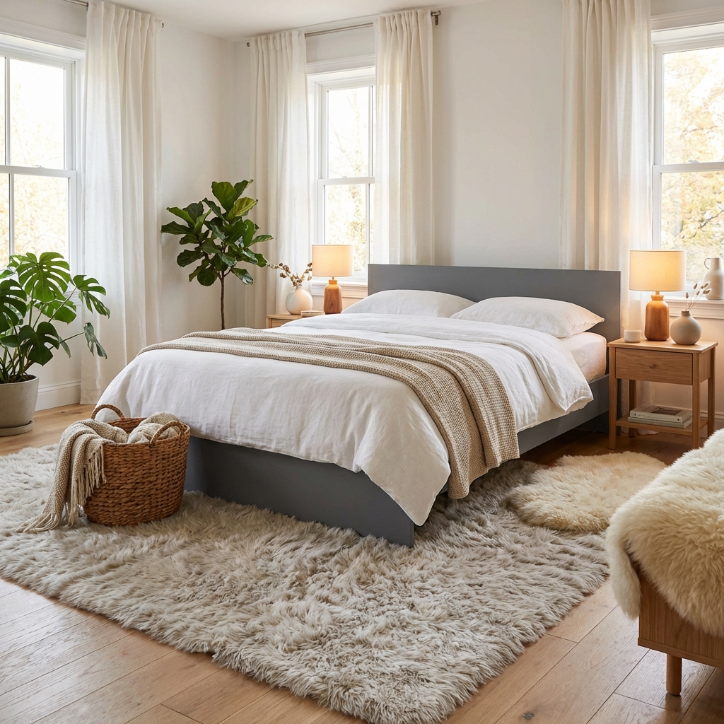 Дизайн спальни в стиле Хюгге — фото интерьера от нейросети RoomGPT
