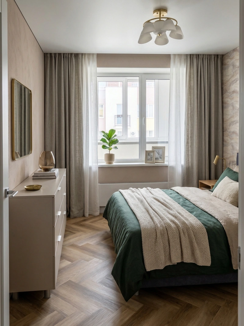 Дизайн спальни в стиле Сканди — фото интерьера от нейросети RoomGPT