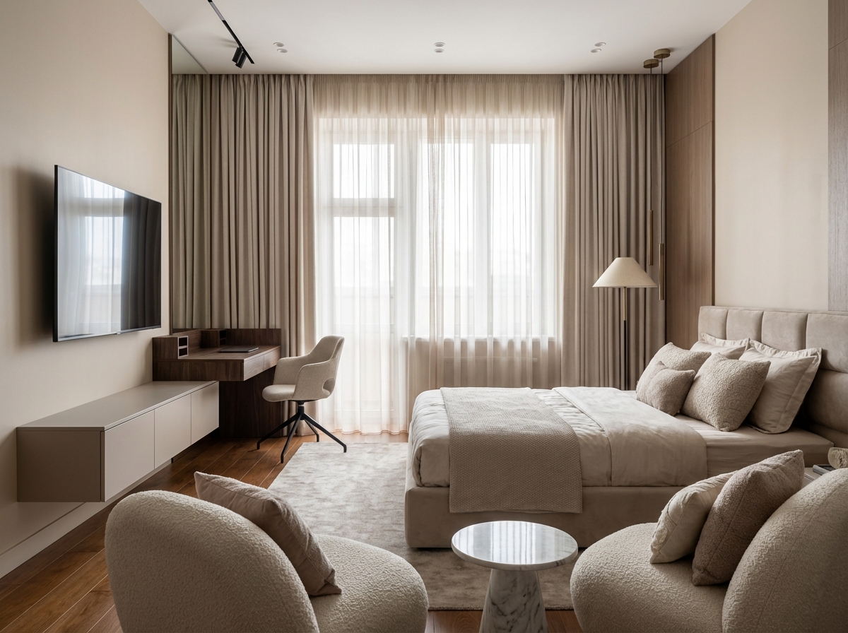 Дизайн спальни в стиле Минимализм — фото интерьера от нейросети RoomGPT