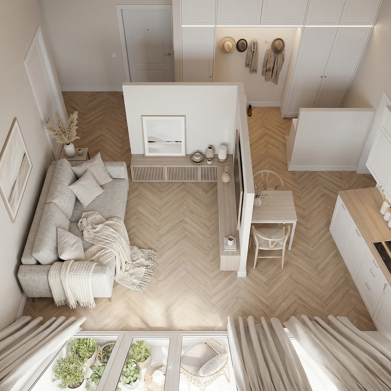 Дизайн гостиной в стиле Хюгге — фото интерьера от нейросети RoomGPT