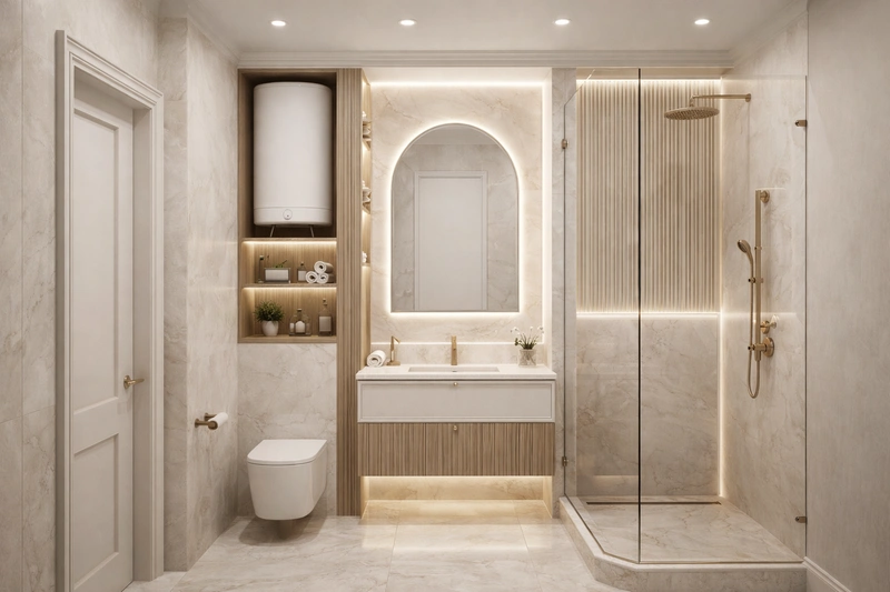 Дизайн ванной в стиле Неоклассика — фото интерьера от нейросети RoomGPT