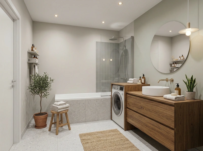 Дизайн ванной в стиле Сканди — фото интерьера от нейросети RoomGPT