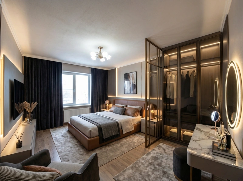 Дизайн интерьера в стиле Контемпорари — Спальня от нейросети RoomGPT