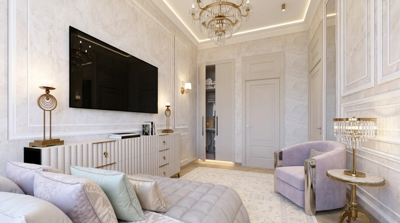 Дизайн спальни в стиле Неоклассика — фото интерьера от нейросети RoomGPT