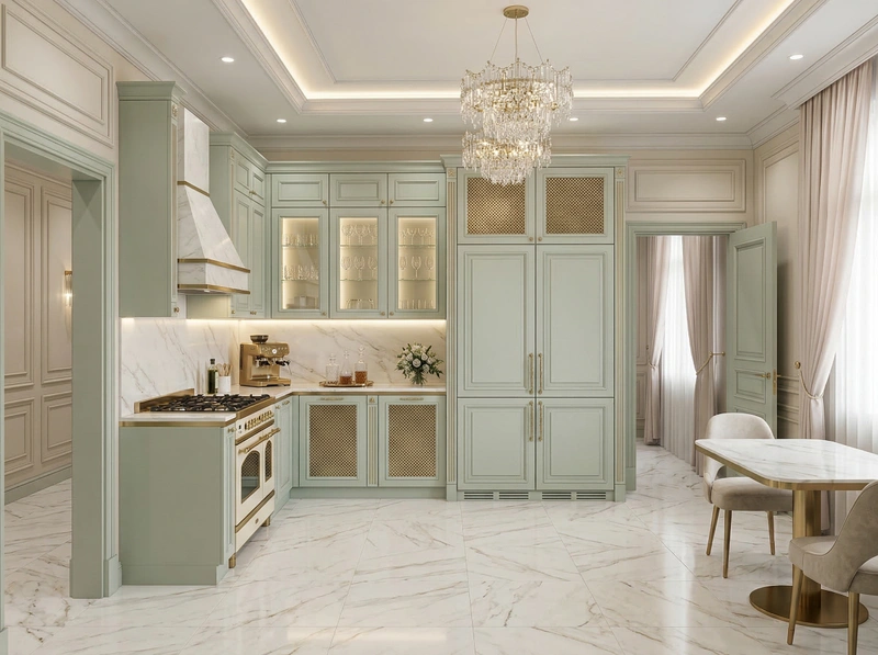 Дизайн кухни в стиле Неоклассика — фото интерьера от нейросети RoomGPT