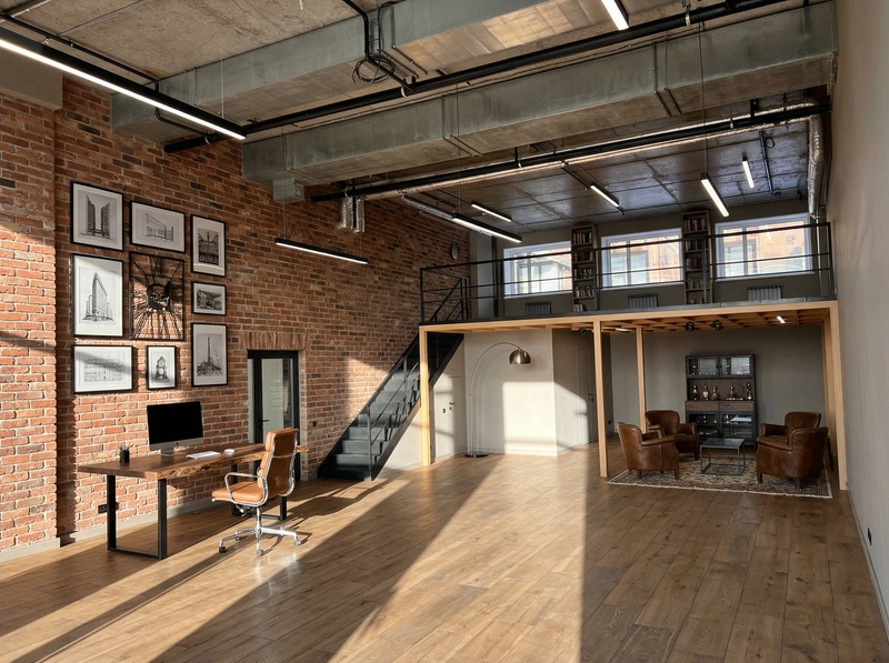 Дизайн интерьера в стиле Лофт — Кабинет от нейросети RoomGPT