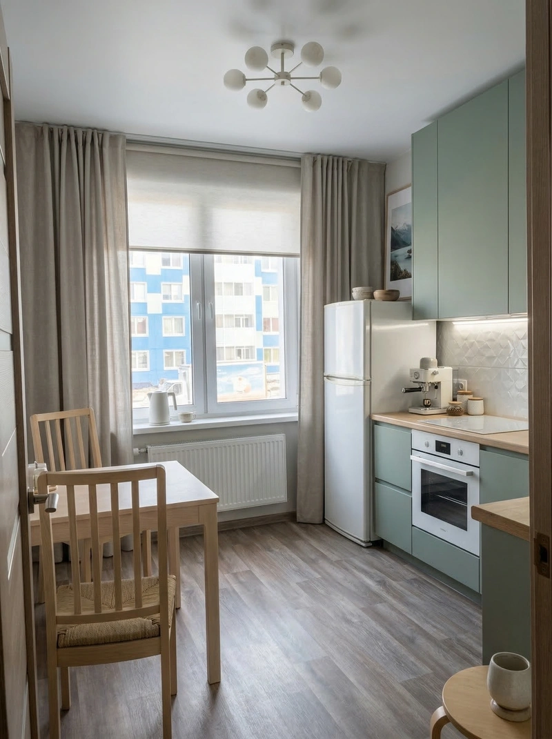 Дизайн кухни в стиле Сканди — фото интерьера от нейросети RoomGPT