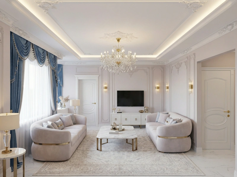 Дизайн интерьера в стиле Неоклассика — Гостиная от нейросети RoomGPT