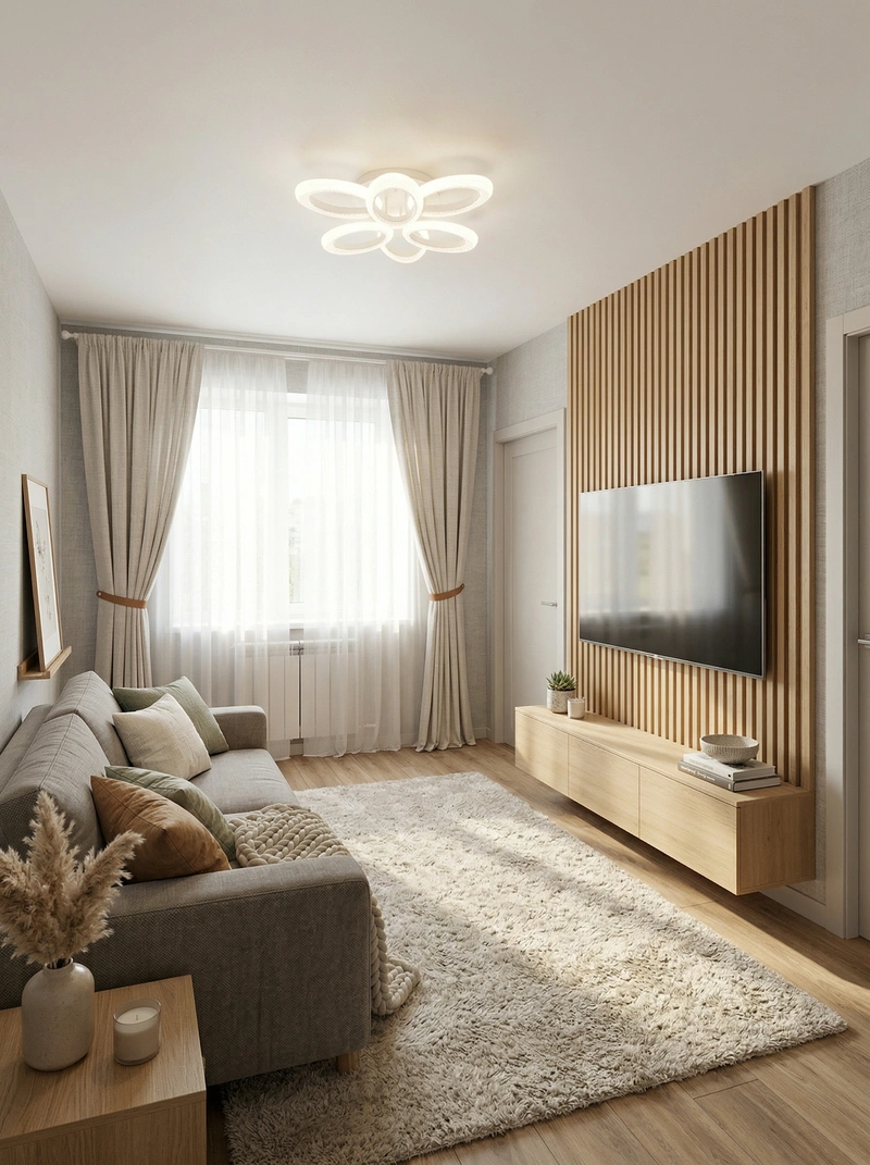 Дизайн гостиной в стиле Хюгге — фото интерьера от нейросети RoomGPT