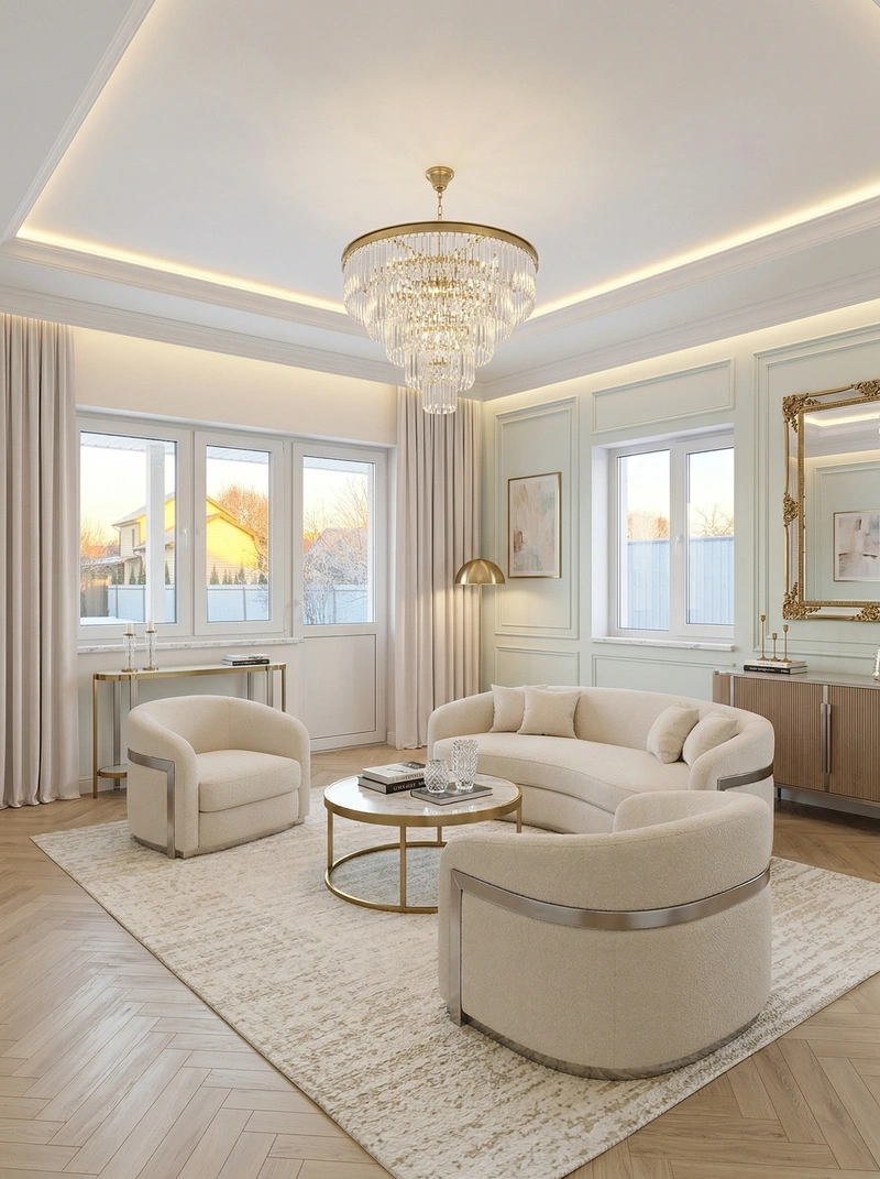 Дизайн гостиной в стиле Неоклассика — фото интерьера от нейросети RoomGPT