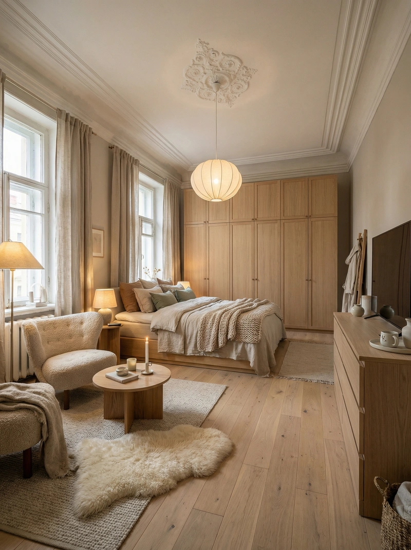 Дизайн интерьера в стиле Хюгге — Спальня от нейросети RoomGPT