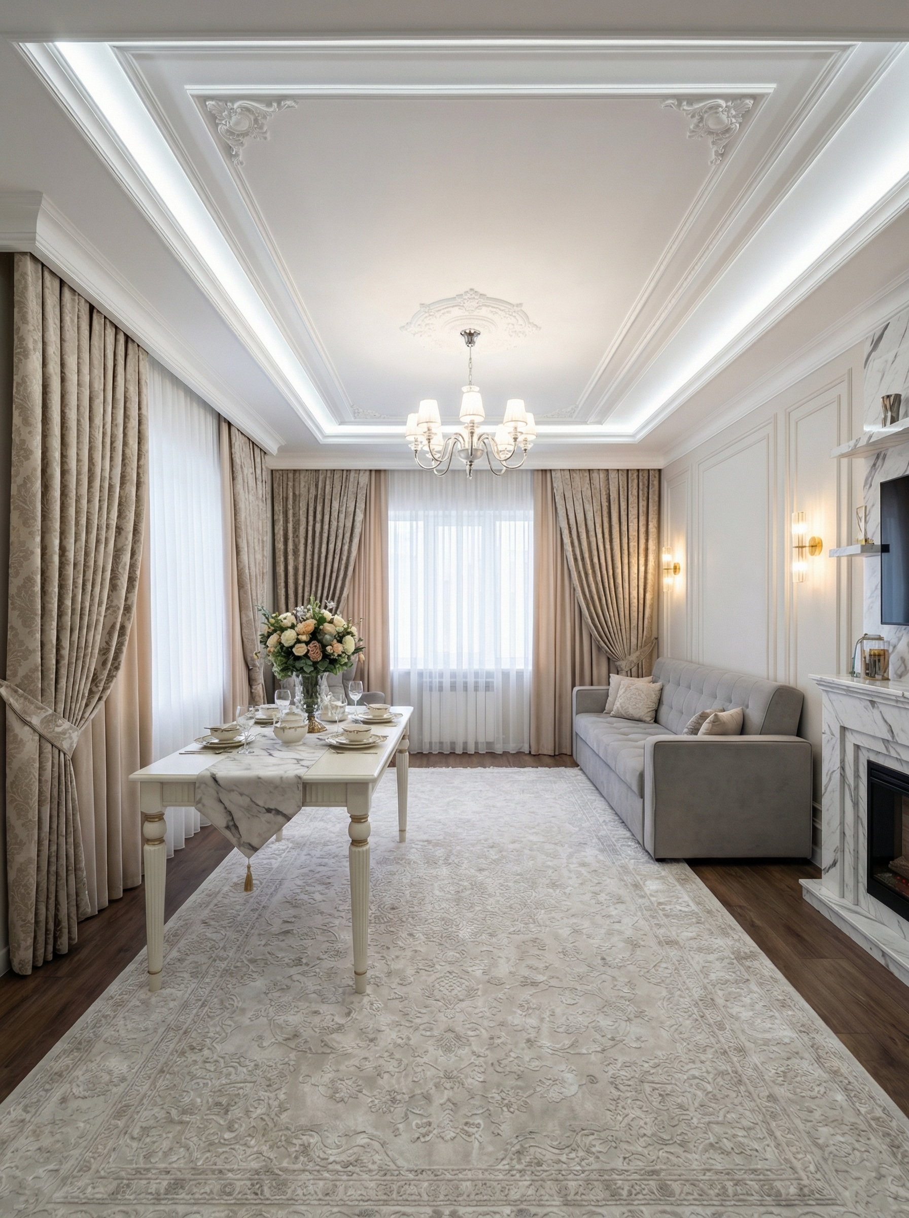 Дизайн гостиной в стиле Классика — фото интерьера от нейросети RoomGPT