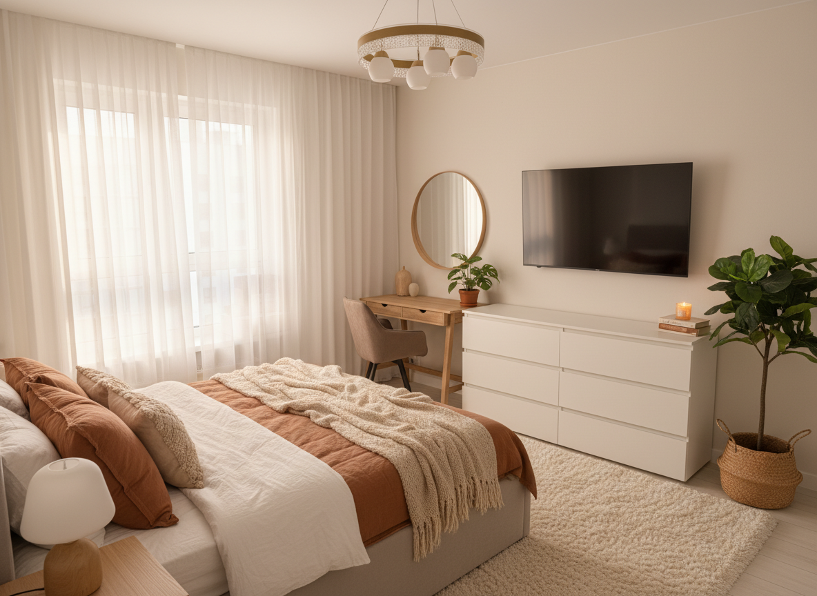Дизайн спальни в стиле Хюгге — фото интерьера от нейросети RoomGPT