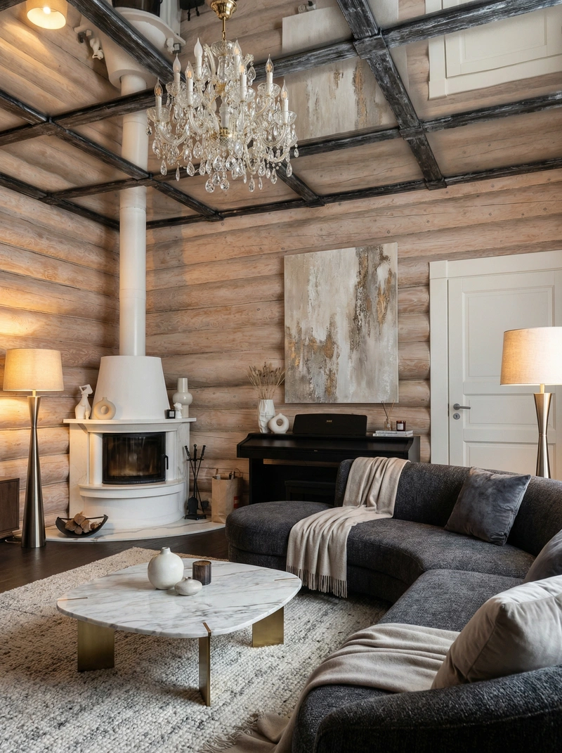 Дизайн интерьера в стиле Контемпорари — Гостиная от нейросети RoomGPT