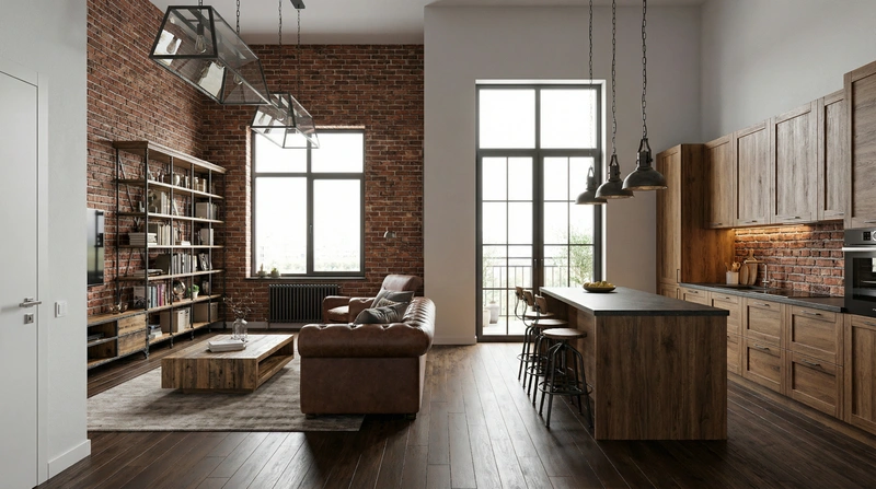 Дизайн интерьера в стиле Лофт — Кухня от нейросети RoomGPT