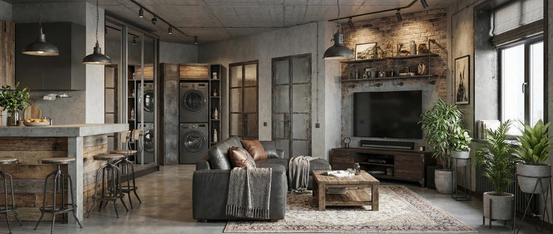 Дизайн интерьера в стиле Лофт — Гостиная от нейросети RoomGPT
