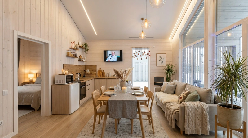 Дизайн гостиной в стиле Хюгге — фото интерьера от нейросети RoomGPT