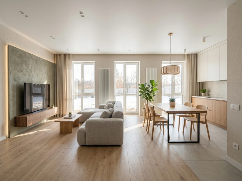 Дизайн гостиной в стиле Сканди — фото интерьера от нейросети RoomGPT