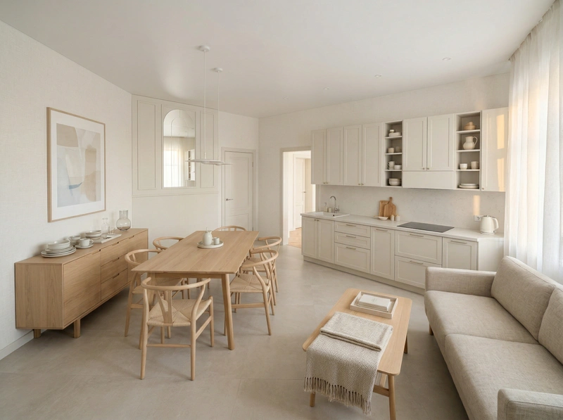 Дизайн гостиной в стиле Сканди — фото интерьера от нейросети RoomGPT