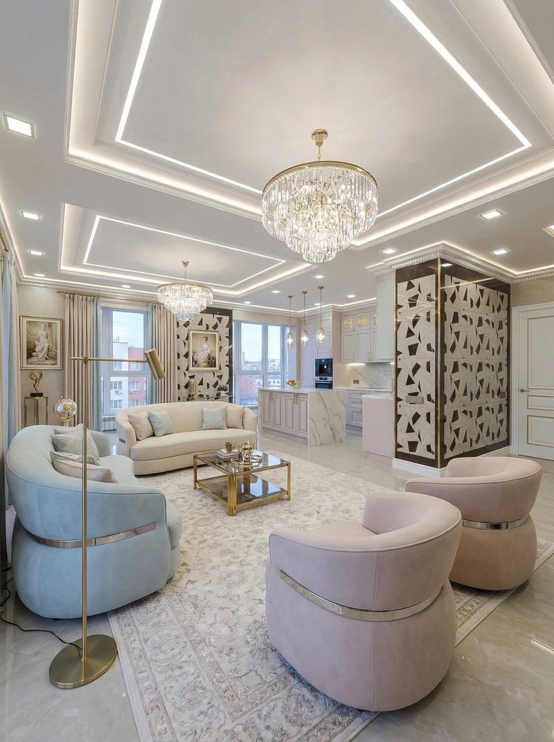 Дизайн интерьера в стиле Неоклассика — Гостиная от нейросети RoomGPT