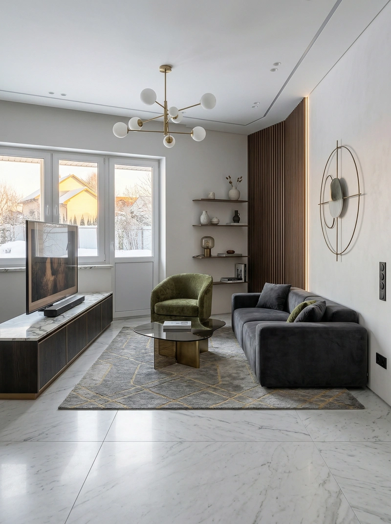 Дизайн гостиной в стиле Контемпорари — фото интерьера от нейросети RoomGPT