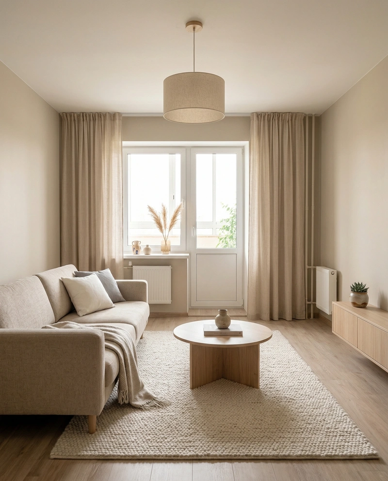 Дизайн гостиной в стиле Хюгге — фото интерьера от нейросети RoomGPT