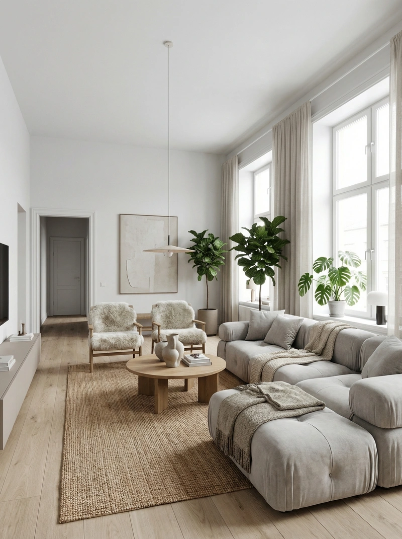 Дизайн интерьера в стиле Сканди — Гостиная от нейросети RoomGPT