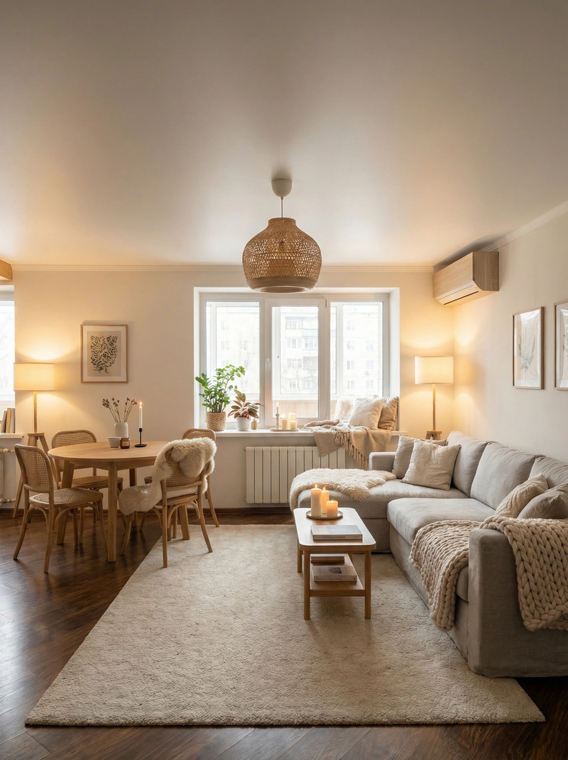 Дизайн интерьера в стиле Хюгге — Гостиная от нейросети RoomGPT