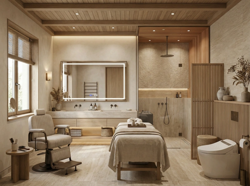 Дизайн ванной в стиле Japandi — фото интерьера от нейросети RoomGPT