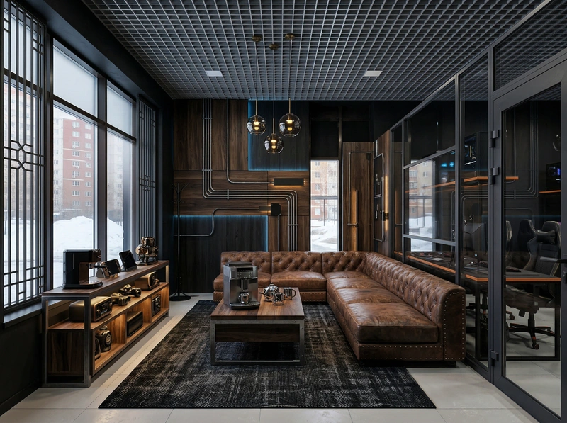 Дизайн гостиной в стиле Блэктэк — фото интерьера от нейросети RoomGPT