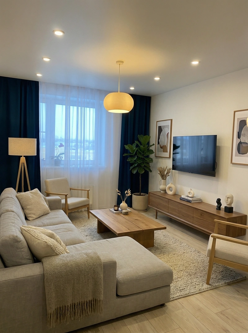 Дизайн гостиной в стиле Сканди — фото интерьера от нейросети RoomGPT