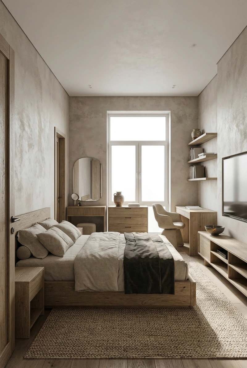 Дизайн спальни в стиле Japandi — фото интерьера от нейросети RoomGPT