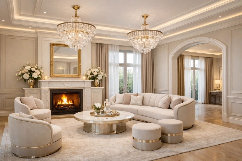 Дизайн гостиной в стиле Неоклассика — фото интерьера от нейросети RoomGPT