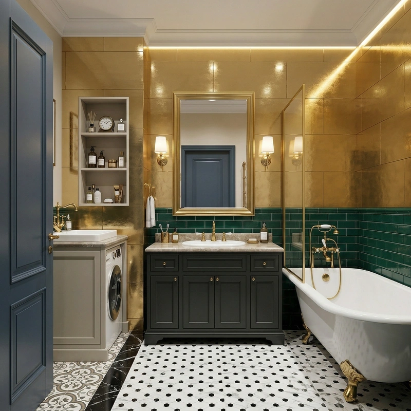Дизайн ванной в стиле Классика — фото интерьера от нейросети RoomGPT
