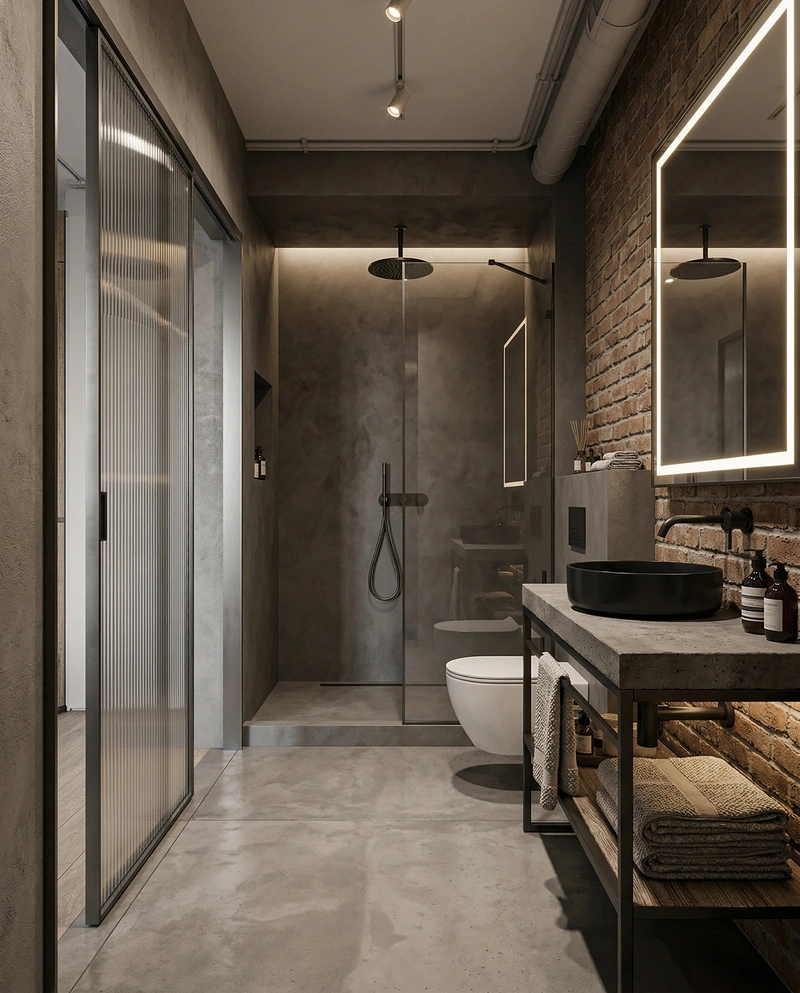 Дизайн ванной в стиле Лофт — фото интерьера от нейросети RoomGPT