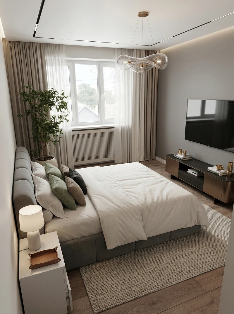 Дизайн спальни в стиле Контемпорари — фото интерьера от нейросети RoomGPT