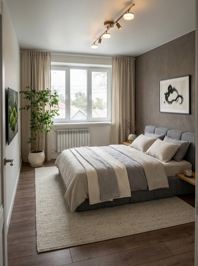 Дизайн спальни в стиле Japandi — фото интерьера от нейросети RoomGPT