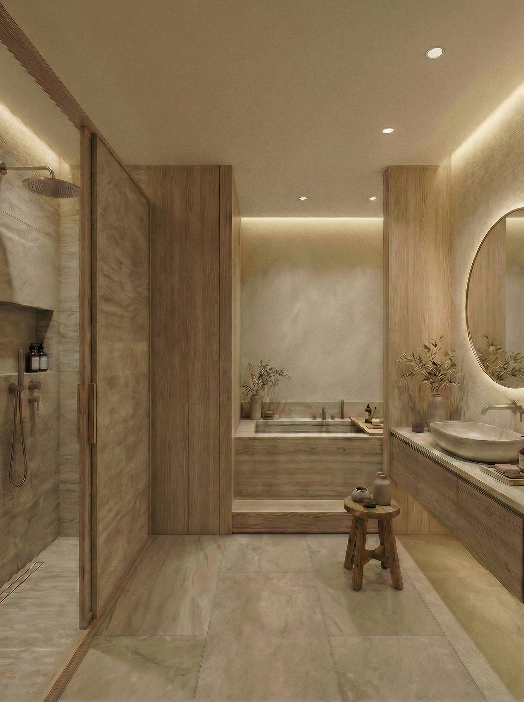 Дизайн ванной в стиле Japandi — фото интерьера от нейросети RoomGPT