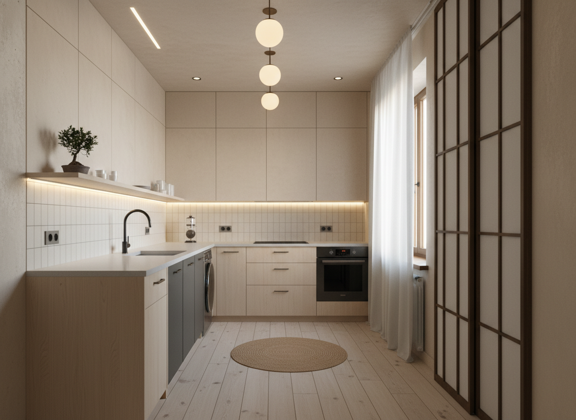 Дизайн кухни в стиле Japandi — фото интерьера от нейросети RoomGPT