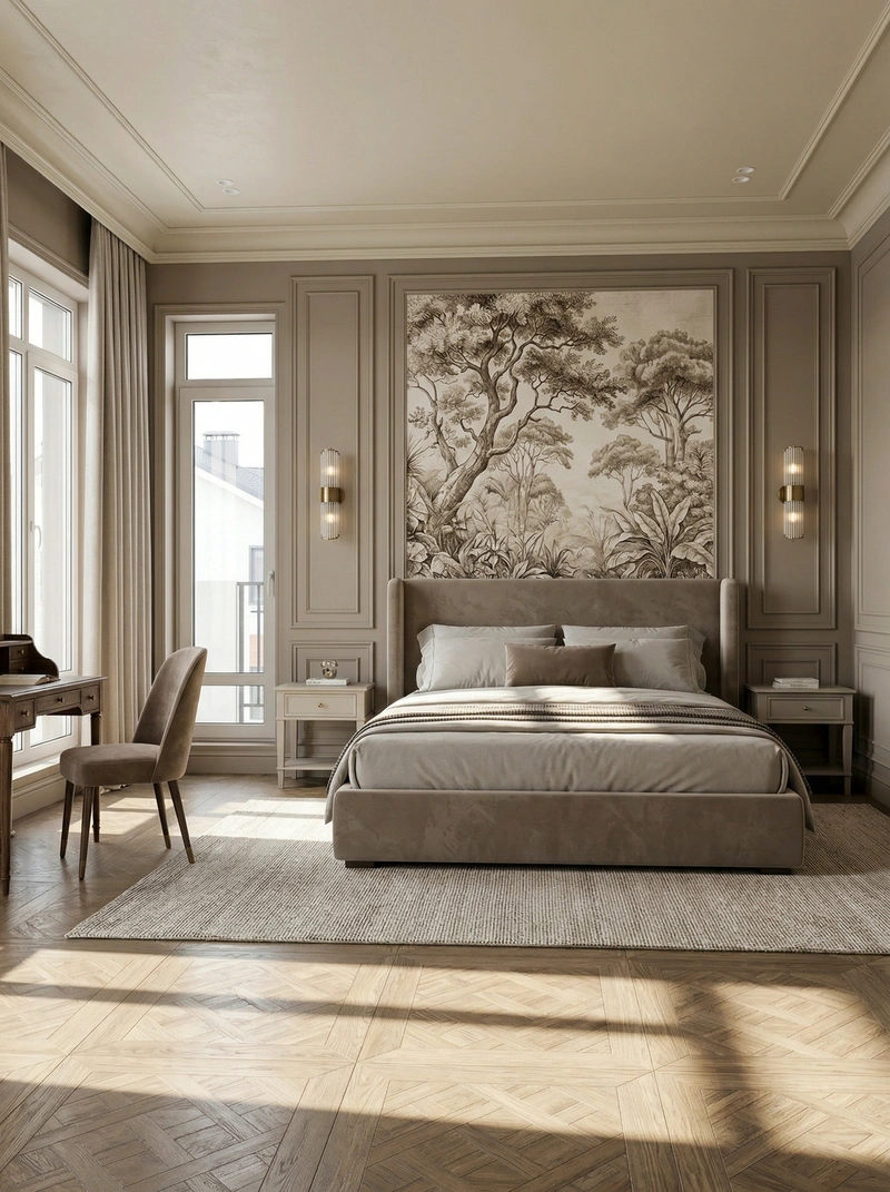 Дизайн спальни в стиле Классика — фото интерьера от нейросети RoomGPT