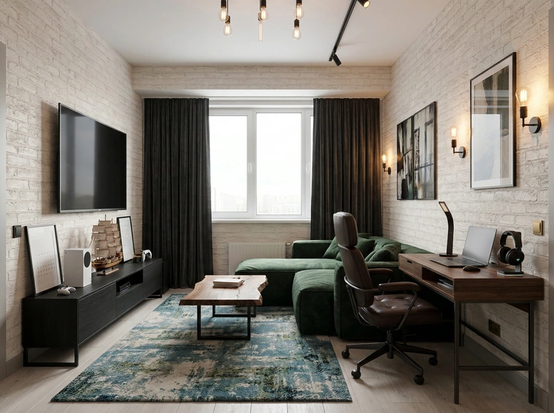 Дизайн гостиной в стиле Лофт — фото интерьера от нейросети RoomGPT