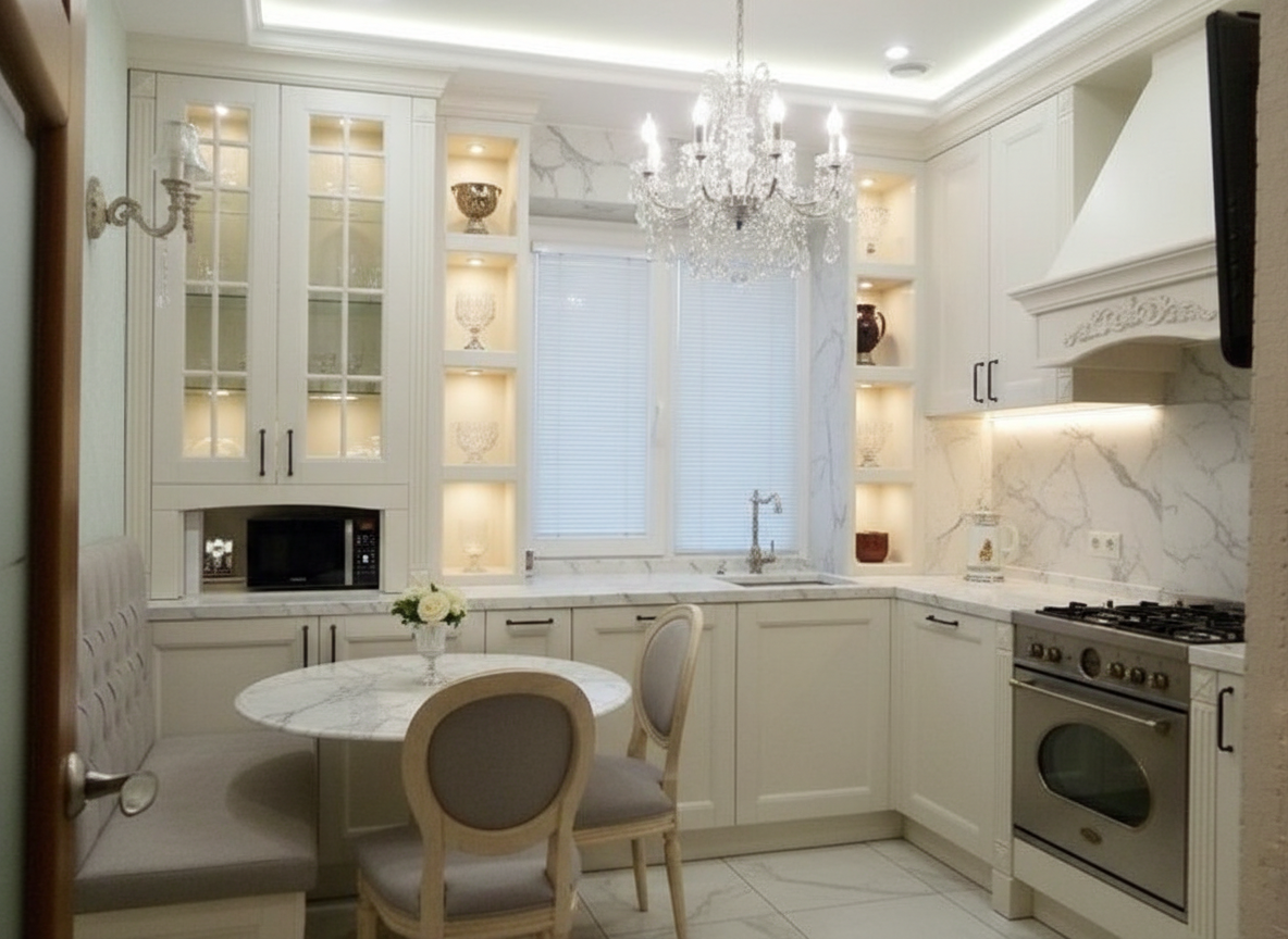 Дизайн кухни в стиле Классика — фото интерьера от нейросети RoomGPT
