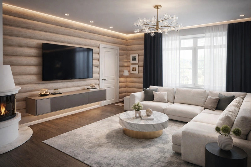 Дизайн интерьера в стиле Контемпорари — Гостиная от нейросети RoomGPT