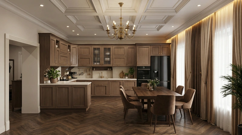 Дизайн интерьера в стиле Классика — Кухня от нейросети RoomGPT