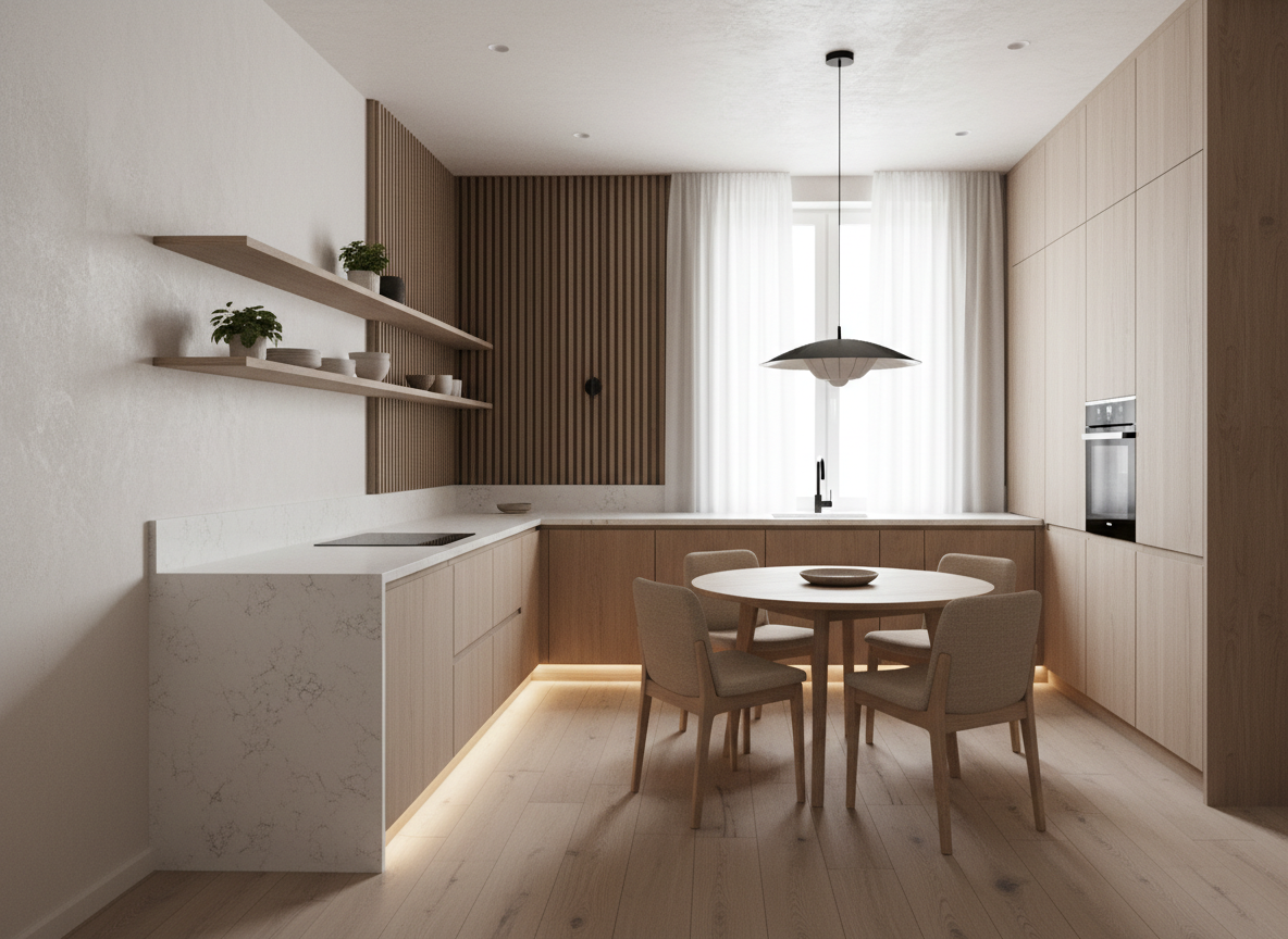 Дизайн кухни в стиле Japandi — фото интерьера от нейросети RoomGPT