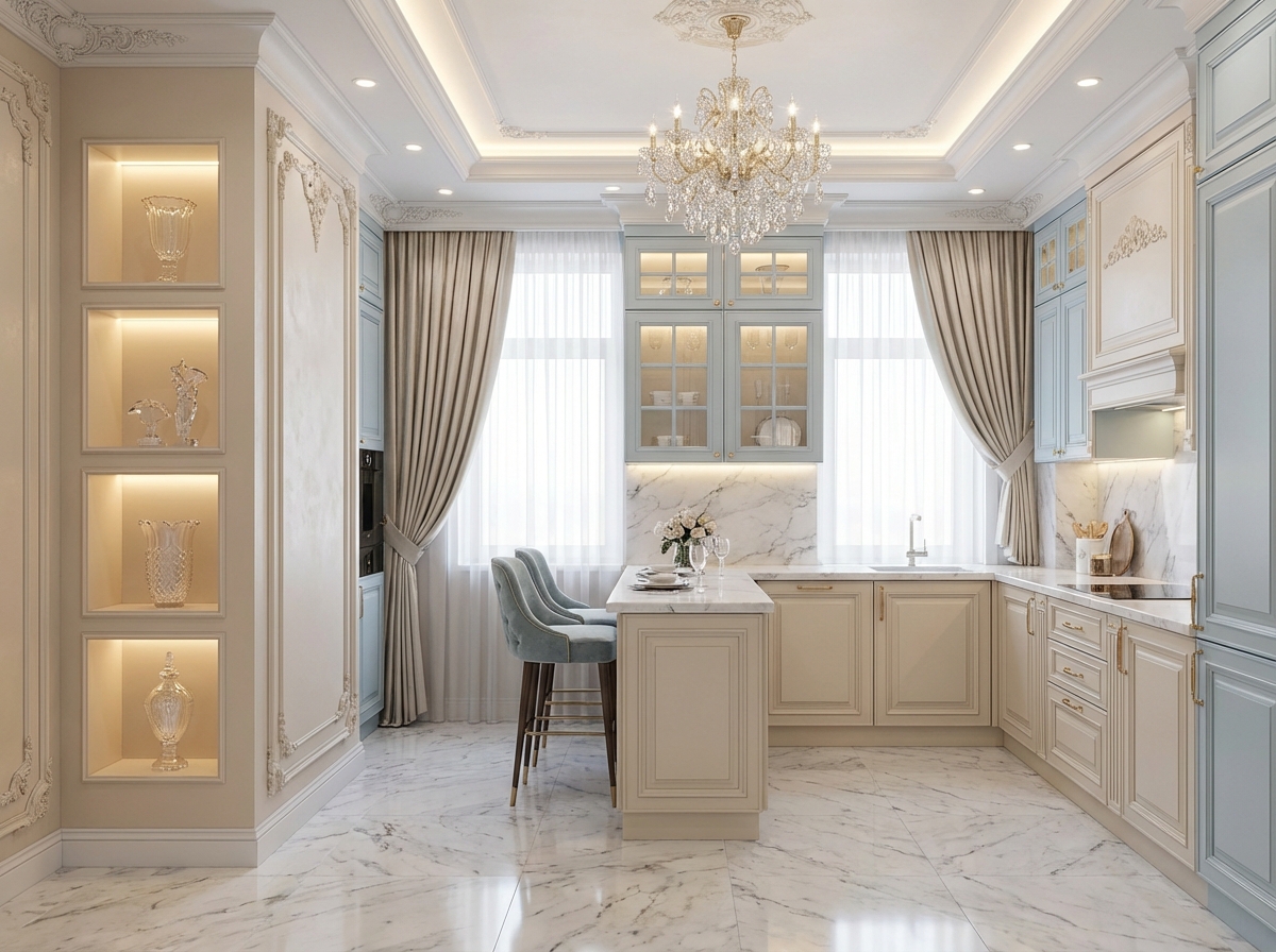 Дизайн кухни в стиле Классика — фото интерьера от нейросети RoomGPT