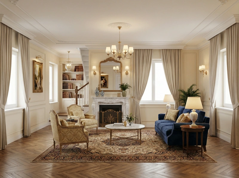 Дизайн интерьера в стиле Классика — Гостиная от нейросети RoomGPT