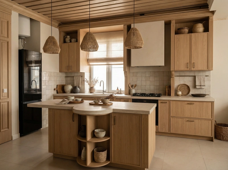 Дизайн кухни в стиле Japandi — фото интерьера от нейросети RoomGPT