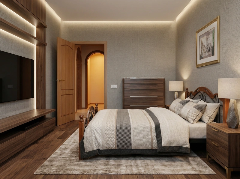 Дизайн интерьера в стиле Контемпорари — Спальня от нейросети RoomGPT