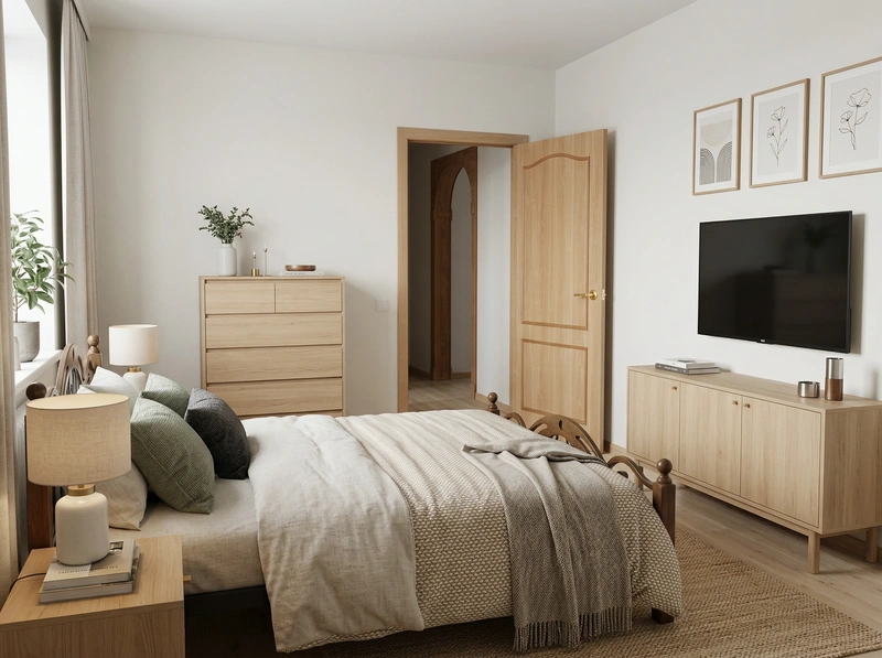 Дизайн интерьера в стиле Сканди — Спальня от нейросети RoomGPT